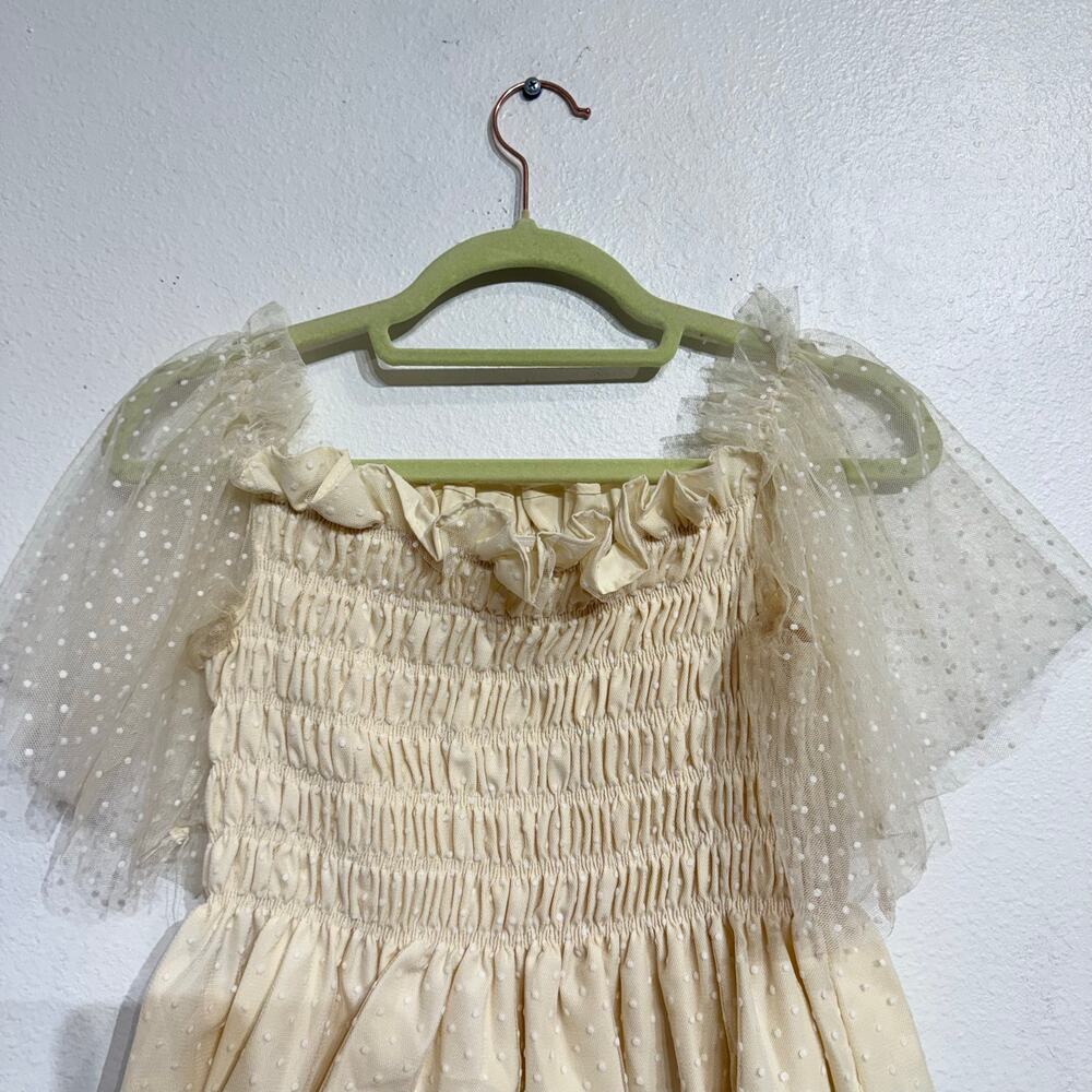 Shein Cream Off Shoulder Lace Mesh Peplum Blouse Sz 6 - Picture 7 of 9